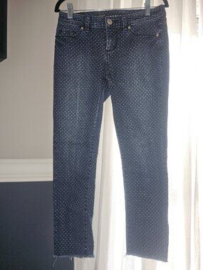 LC Lauren Conrad Women's Size 4 Blue Polka Dot Skinny Jeans Raw Hem